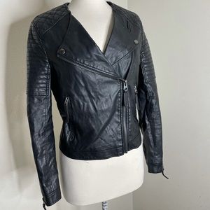 Top Shop Moto Black Leather Jacket Vegan Lined Size 6